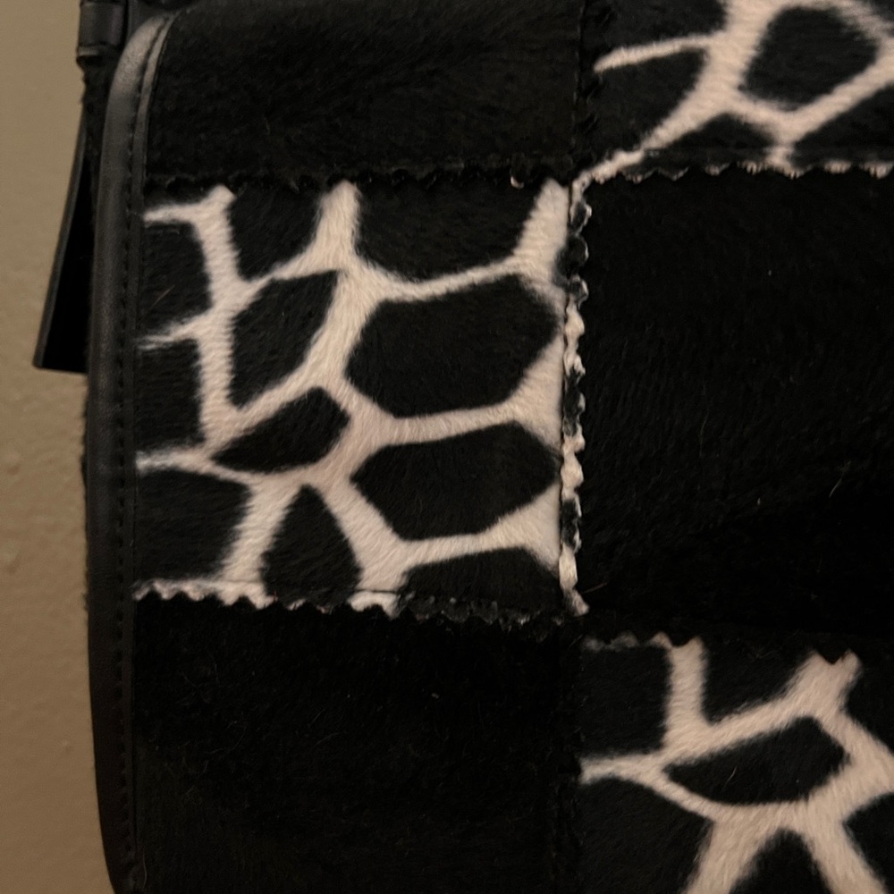 Vintage ESPRIT Cow Print Patchwork Look Shoulder Bag Y2K Purse Black White VTG - Picture 6 of 12